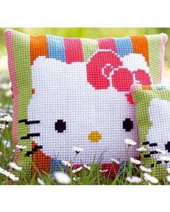 Borduurpakket kruissteekkussen  hello kitty gestreept om te borduren van vervaco  