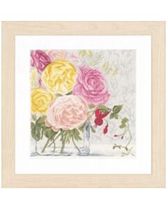 Borduurpakket pastelbloemen in een vaas van lanarte pn-0155030