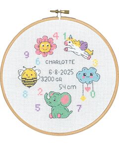 Permin borduurpakket geboortetegel tellen met vrolijke beestjes 13-5316 incl. borduurring