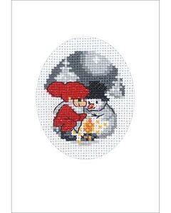 Permin borduurpakket wenskaart 'sneeuwman en kerstman' 17-9284 telpatroon incl. passe-partout