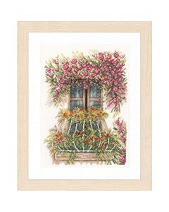  Borduurpakket Lanarte Balkon met Bloemen met telpatroon met kaaslinnen  PN-0171411