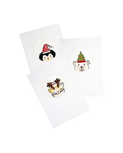 Wenskaarten met omslag kerstfiguren set van 3 om te borduren Pako 200.211