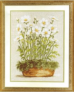 Vervaco borduurpakket white anemones in bowl om te borduren 