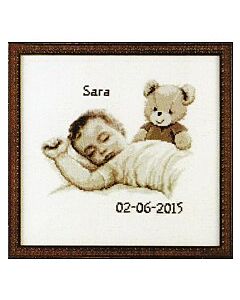 Borduurpakket geboortelap baby met beer van pako met telpatroon