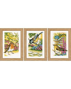 3 Borduurpakketten vogels in de tuin met telpatroon van Vervaco pn-0155883