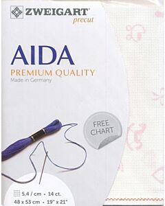 Zweigart borduurstof aida 14ct / 5.4 kruisje kleur wit met rose bedrukte baby print 4249 afm. 48x53cm