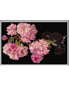 Borduurpakket Prunus - bloesem van Thea gouverneur 512 op zwart aida