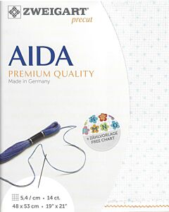 Zweigart borduurstof aida 14ct/5.4 kruisje van kl.wit met blauwe stippen  kl.5239 afm. 48x53cm