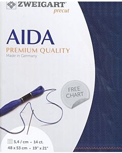 Borduurstof aida 14ct/5.4 kruisje van Zweigart kl.589 blauw afm. 48x53cm