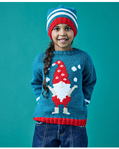 Gratis patroon Kinder kerst trui breien elf met muts