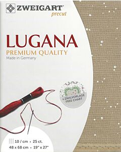 Borduurstof Lugana 25ct / 10 draadjes per cm van Zweigart beige met stippen  afm 48x68 cm