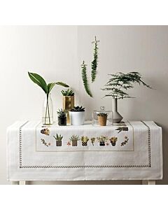 Borduurpakket tafelkleed met telpatroon planten Rico design 80048.52.21