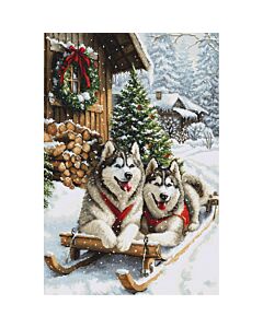 Luca-s borduurpakket husky's op de slee B722 telpatroon