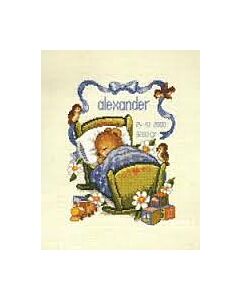 Borduurpakket  geboortelap blauwe wieg Alexander van pako