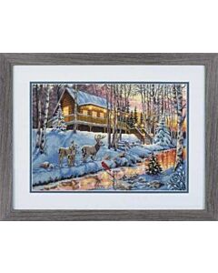 Dimensions borduurpakket winter cabin 70-08976 telpatroon