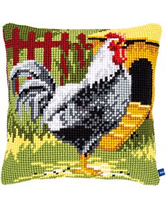 Borduurpakket borduurkussen zwarte haan in kruissteek van Vervaco pn-0150663