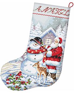 Borduurpakket kerstsok sneeuwpop en kerstman Letistitch L8016