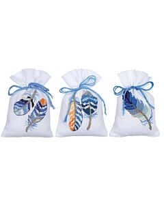 Borduurpakket Kruidenzakje 3 st. Blauwe pluimpjes met telpatroon van Vervaco pn-0170243
