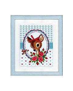 Borduurpakket kruissteek  bambi met rozen en strikje  telwerk vervaco pn 0150452