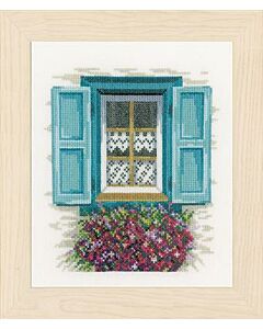 Borduurpakket Raam met blauwe luiken om te borduren lanarte pn-0167123