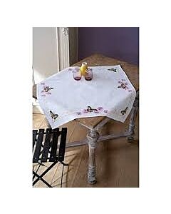 Borduurpakket tafelkleed met aida rand pearlaida Koninginnepage op asters 