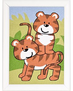 Borduurpakket tijgers borduren voor kinderen Vervaco pn-0145034.
