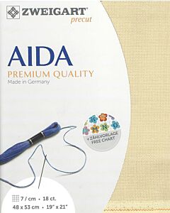 Borduurstof  aida 18counts - 7 kruisjes kleur 13 ecru geel van Zweigart  afm. 48x53cm