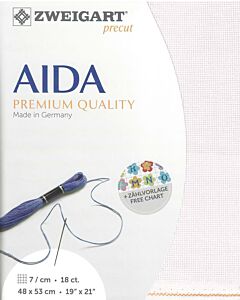 Borduurstof  aida 18counts - 7 kruisjes kleur 443 licht lila van Zweigart  afm. 48x53cm