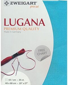Borduurstof Lugana 25ct/10 draadjes per cm van Zweigart turquoise 5142 afm 48x68cm