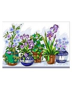 Voorbedrukte canvas /stramien potten met bloemen om te borduren
