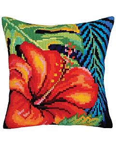 Voorbedrukt kruissteek kussenpakket Hibiscus flower  Collection d'Art als borduurpakket 5359