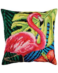 Voorbedrukt kruissteek kussenborduurpakket Pink Flamingo Collection d'Art 5361