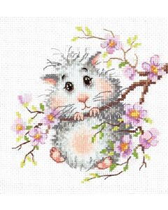 Borduurpakket  hamster in de bloesem - Magic Needle met telpatroon.