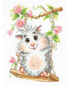  Borduurpakket  knaagdier op schommel - Chudo Igla met telpatroon.