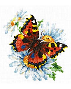Borduurpakket  vlinder met margrieten - Magic needle met telpatroon.