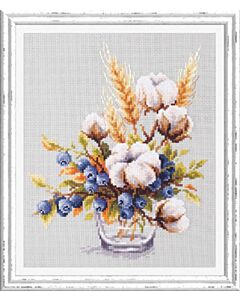 Borduurpakket Bloeiend katoen en bosbes - Magic needle met telpatroon.