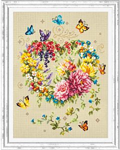 Borduurpakket  bloemenhart met vlinders  - Magic needle 100-144  met telpatroon