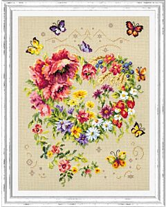 Borduurpakket  bloemenhart met vlinders  - Magic needle 100-144  met telpatroon
