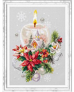 Borduurpakket  kaars met kerststerren- Magic needle 100-231 met telpatroon