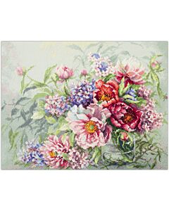 Borduurpakket  Pioenrozen en hortensia's  - Magic Needle met telpatroon