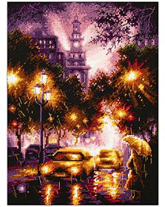 Borduurpakket  Regenachtige nacht - Magic Needle met telpatroon