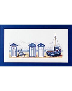 Borduurpakket strandhuisjes  met telpatroon van Margot om te borduren ref 4181