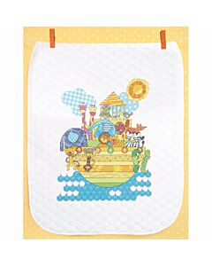 Borduurpakket Voorbedrukt noah dieren met quilt ondergrond  