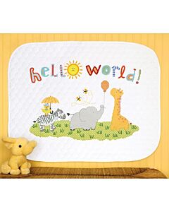 Borduurpakket Voorbedrukt Hello World met quilt ondergrond