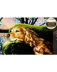 Dimensions voorbedrukt borduurpakket hond in winterslaap 71-20078