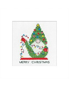 Borduurpakket kerstkaart Gonk Card - Christmas Lights met telpatroon Heritage Crafts