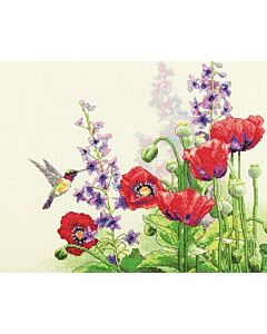 Borduurpakket kolibrie klaprozen (hummingbird & poppies.