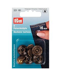 Prym vernietbare vrijgezellenknopen met spitse stift, oudmessing 16mm 4 stuks