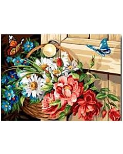 Voorbedrukt stramien/canvas bloemenmand van Seg de Paris 929.604 om te borduren