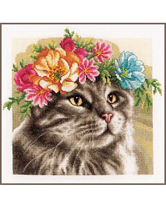 Lanarte borduurpakket kat Main Coon met bloemenkrans pn-0191867